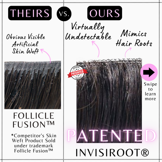 Upgrade from competitor's Follicle Fusion™ Clip-ins to our Patented InVisiRoot® Clip-ins. Experience True Undetectable Results: This is Nia Burmese texture InVisiRoot® Clip-ins