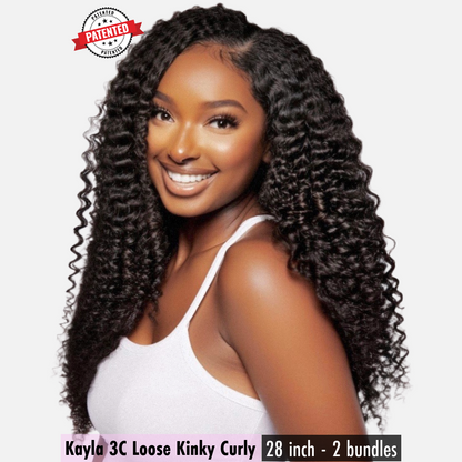 2 Clip-in Bundle: Kayla 3C Burmese Loose Kinky Curly - InVisiRoot® Clip-in