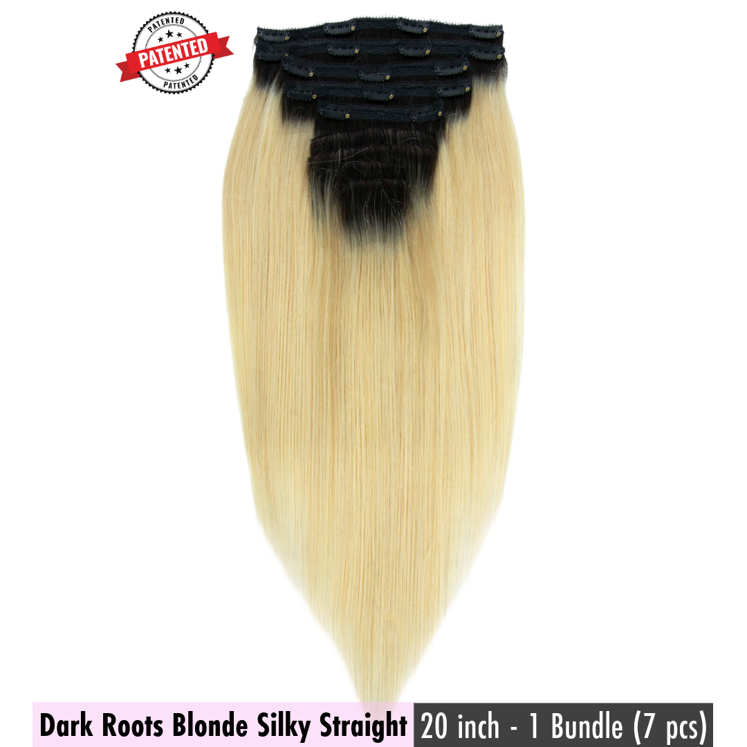 Dark Roots Blonde Cambodian Silky Straight - InVisiRoot® Clip-ins (AKA TrueRoot™ Clip-ins)