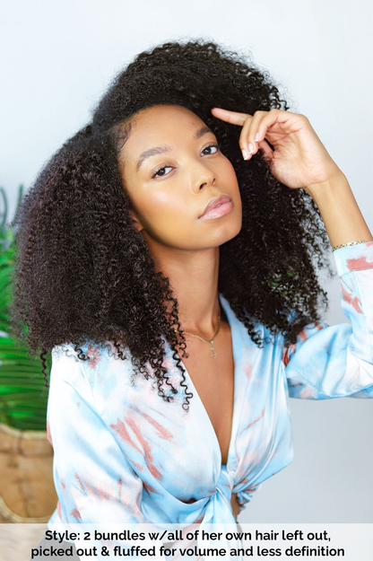 Upgrade from competitor's Follicle Fusion™ Clip-ins to our Patented InVisiRoot® Clip-ins. Experience True Undetectable Results: This is Nicole Burmese 4A Kinky Curly texture  InVisiRoot® Clip-ins