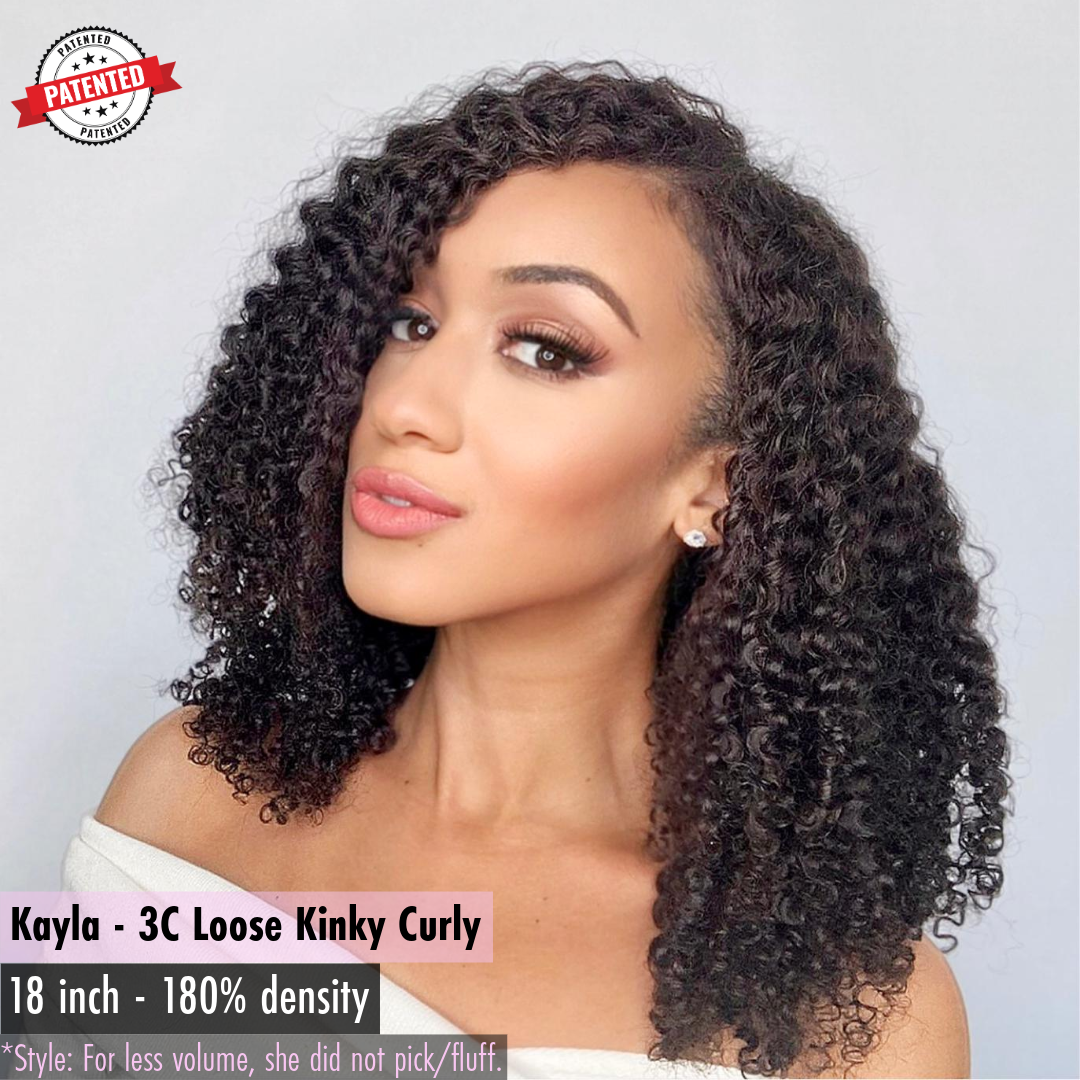 Kayla - 3c - Virgin Burmese Hair - Loose Kinky Curly - InVisiRoot® Thin-Part Wig™️