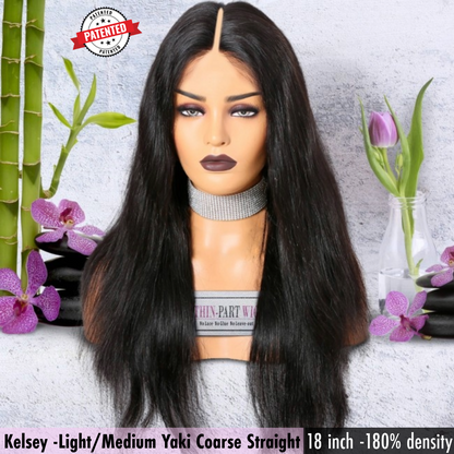 Kelsey - Virgin Cambodian Hair - Light/Medium Yaki Coarse - InVisiRoot® Thin-Part Wig™️