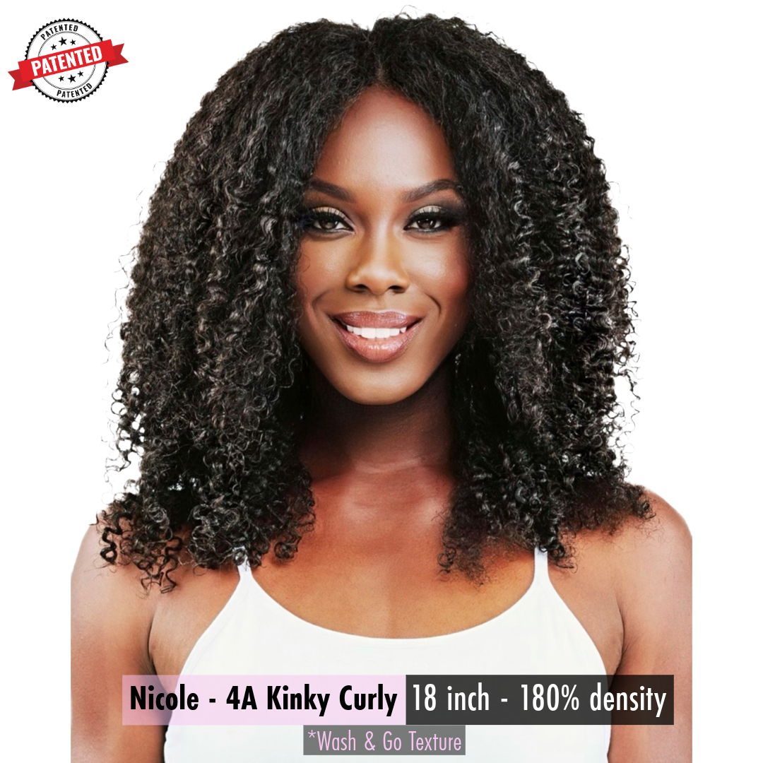 Nicole - 4a - Virgin Burmese  Hair - Kinky Curly - InVisiRoot® Thin-Part Wig™️