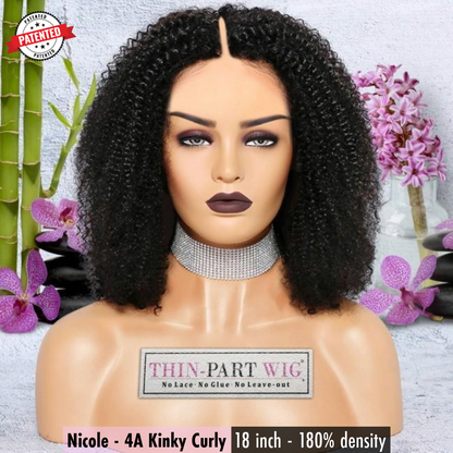 Nicole - 4a - Virgin Burmese  Hair - Kinky Curly - InVisiRoot® Thin-Part Wig™️