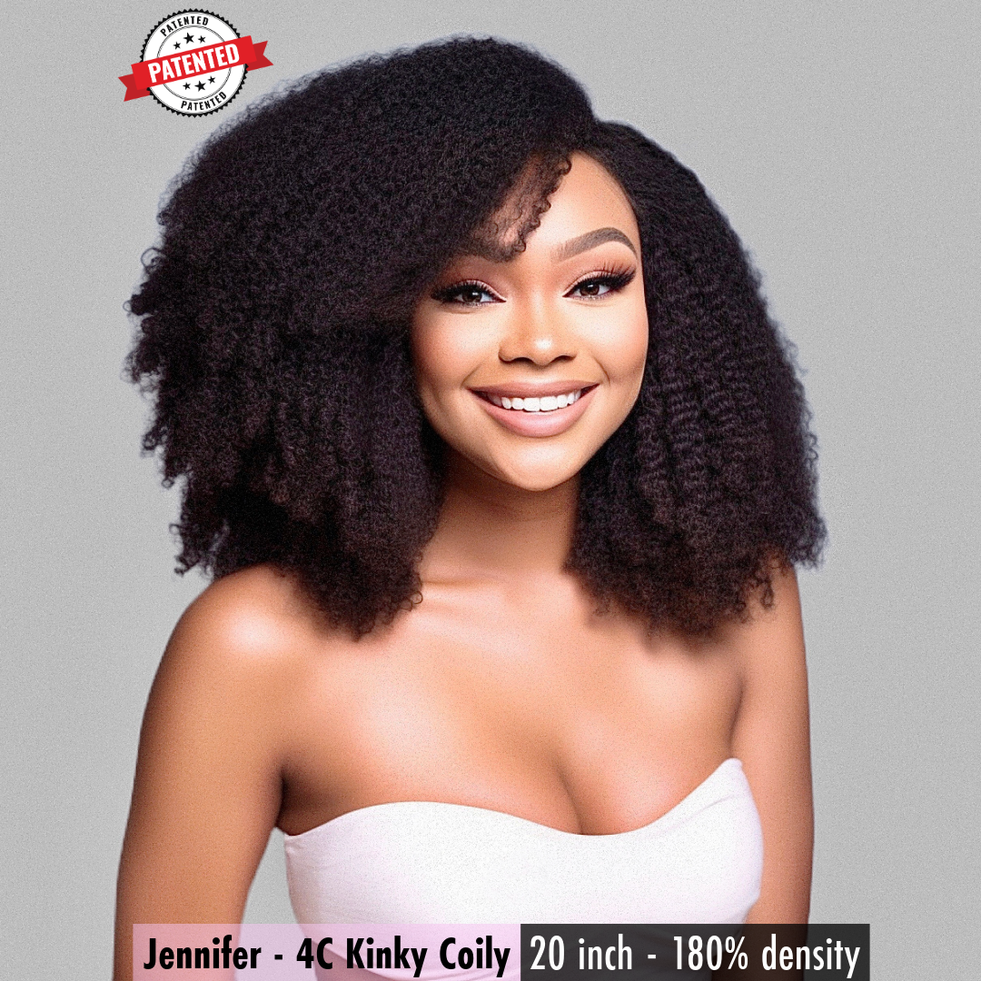 Jennifer - 4c - Virgin Burmese Hair - Kinky Coily - InVisiRoot® Thin-Part Wig™️